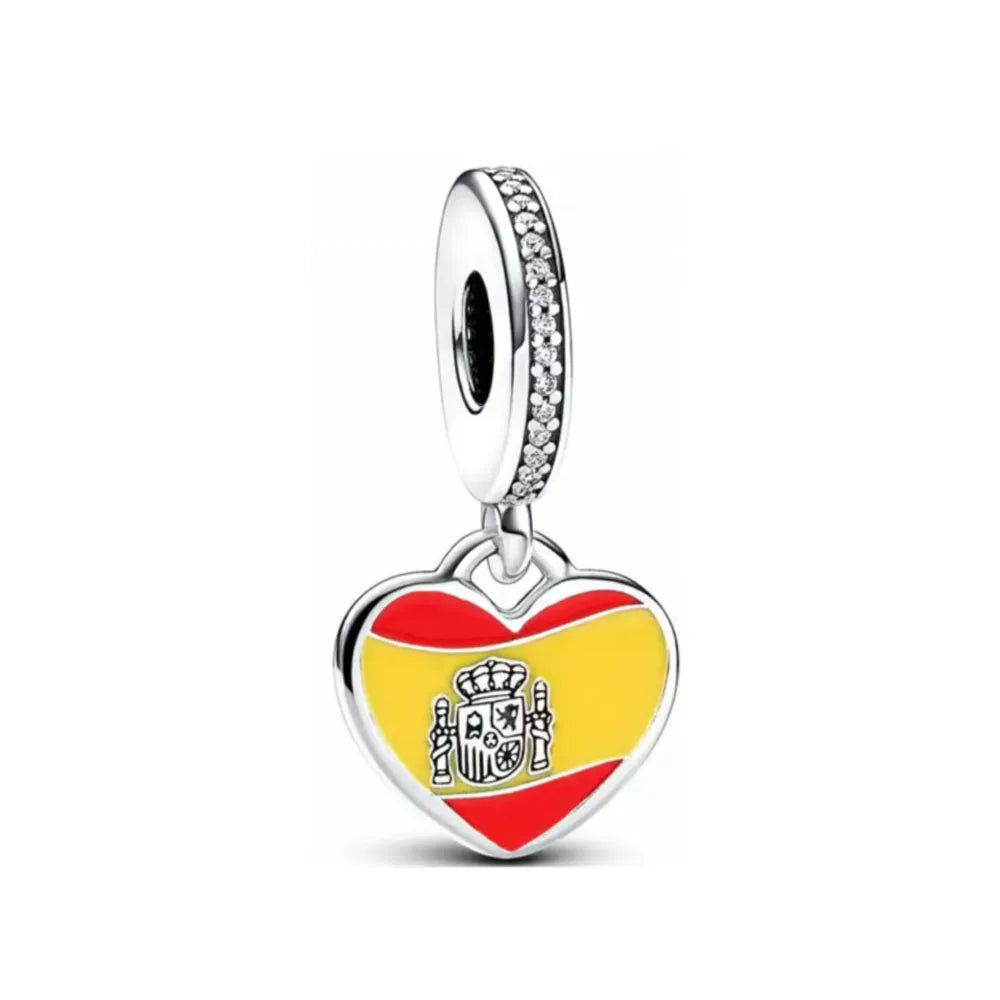 925 Sterling Silver National Flag Charms | Britain, Spain & Brazil Building Beads Fit Pandora Bracelet – Travel Jewelry Accessories
