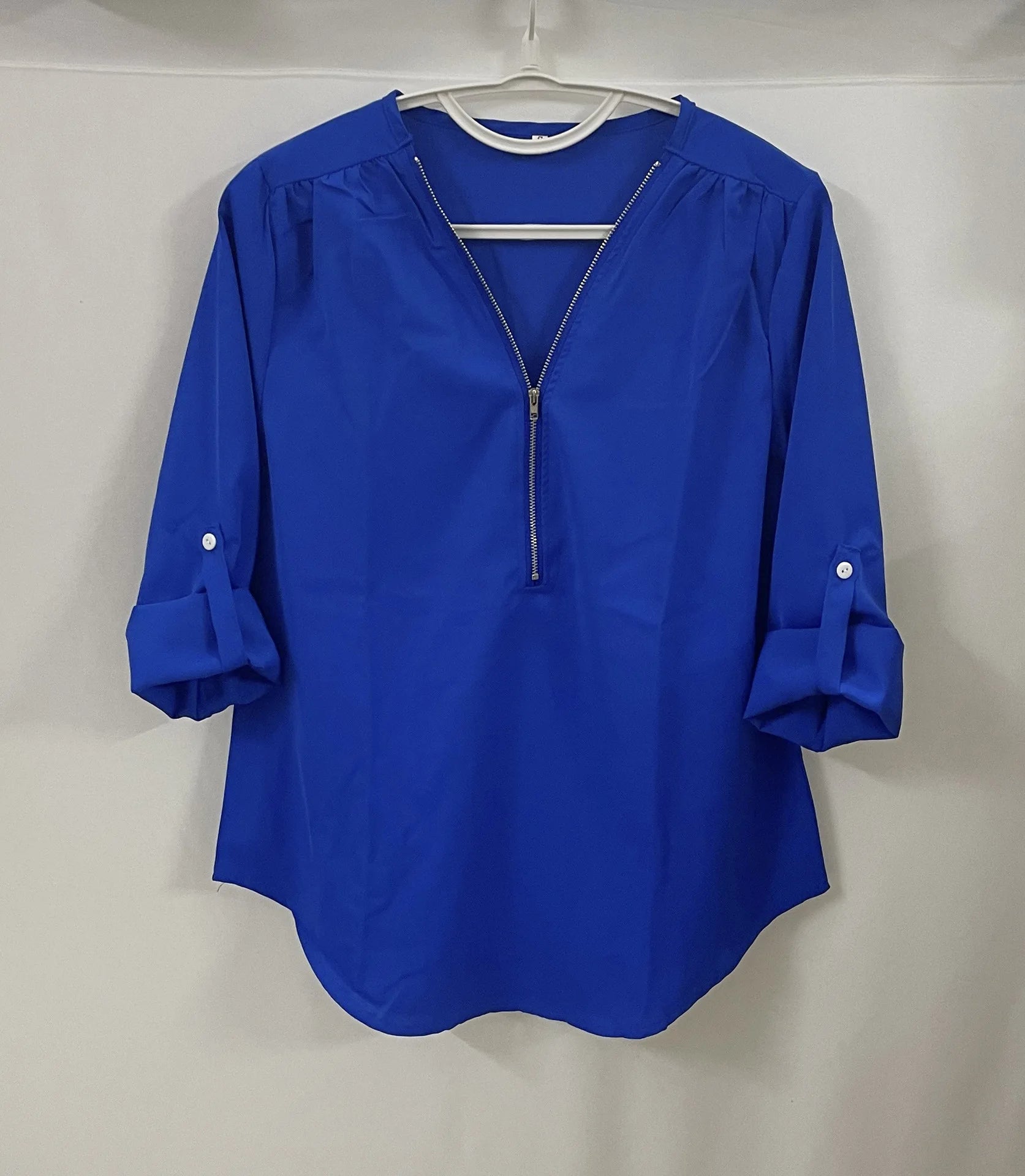 Summer Women’s Chiffon Blouse | Deep V-Neck Zipper Tops | Casual Loose Long Sleeve Plus Size Shirt