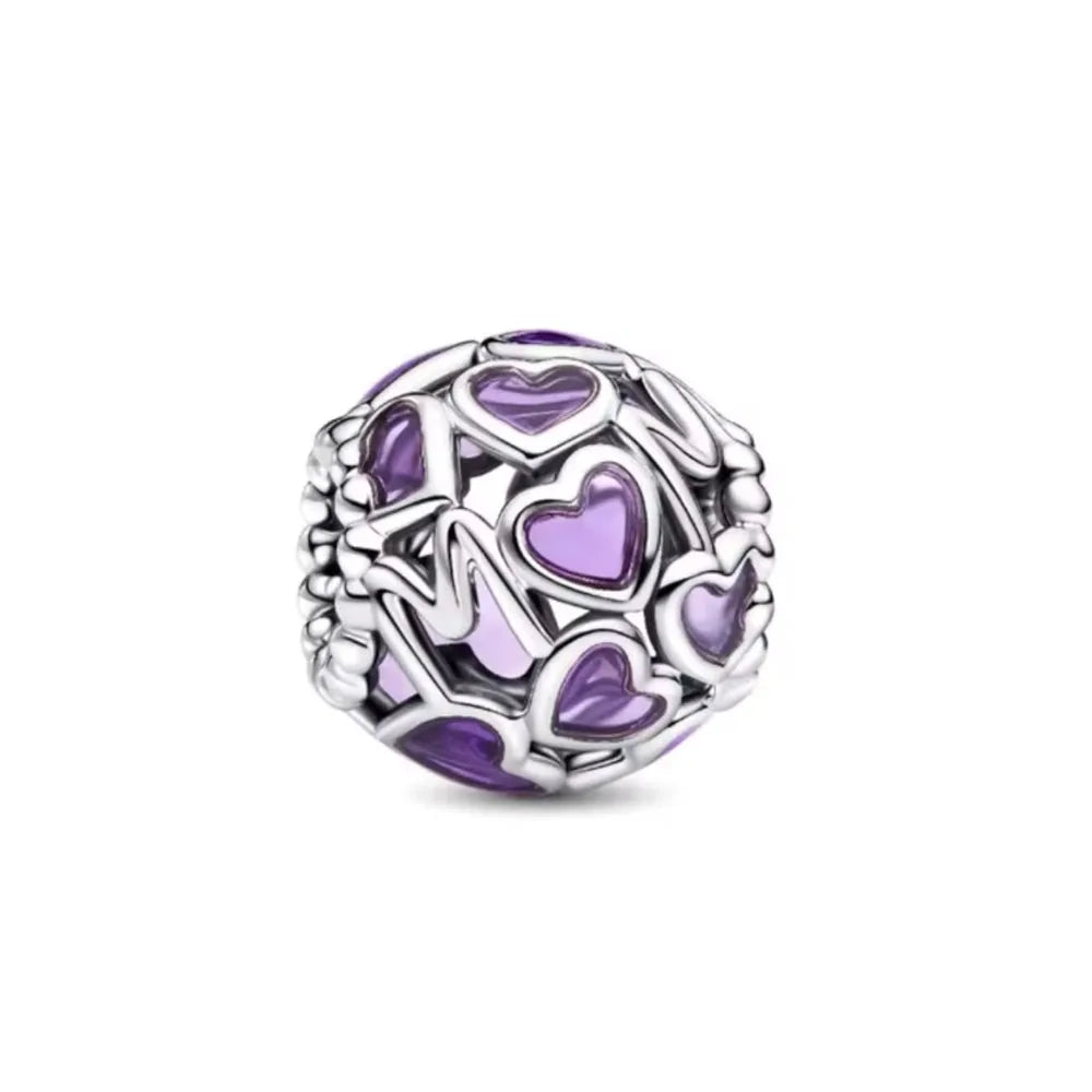 Hot Selling 925 Sterling Silver Blue Heart-Shaped Bead with Feather Pendant | Fit European Original Bracelet DIY Exquisite Jewelry