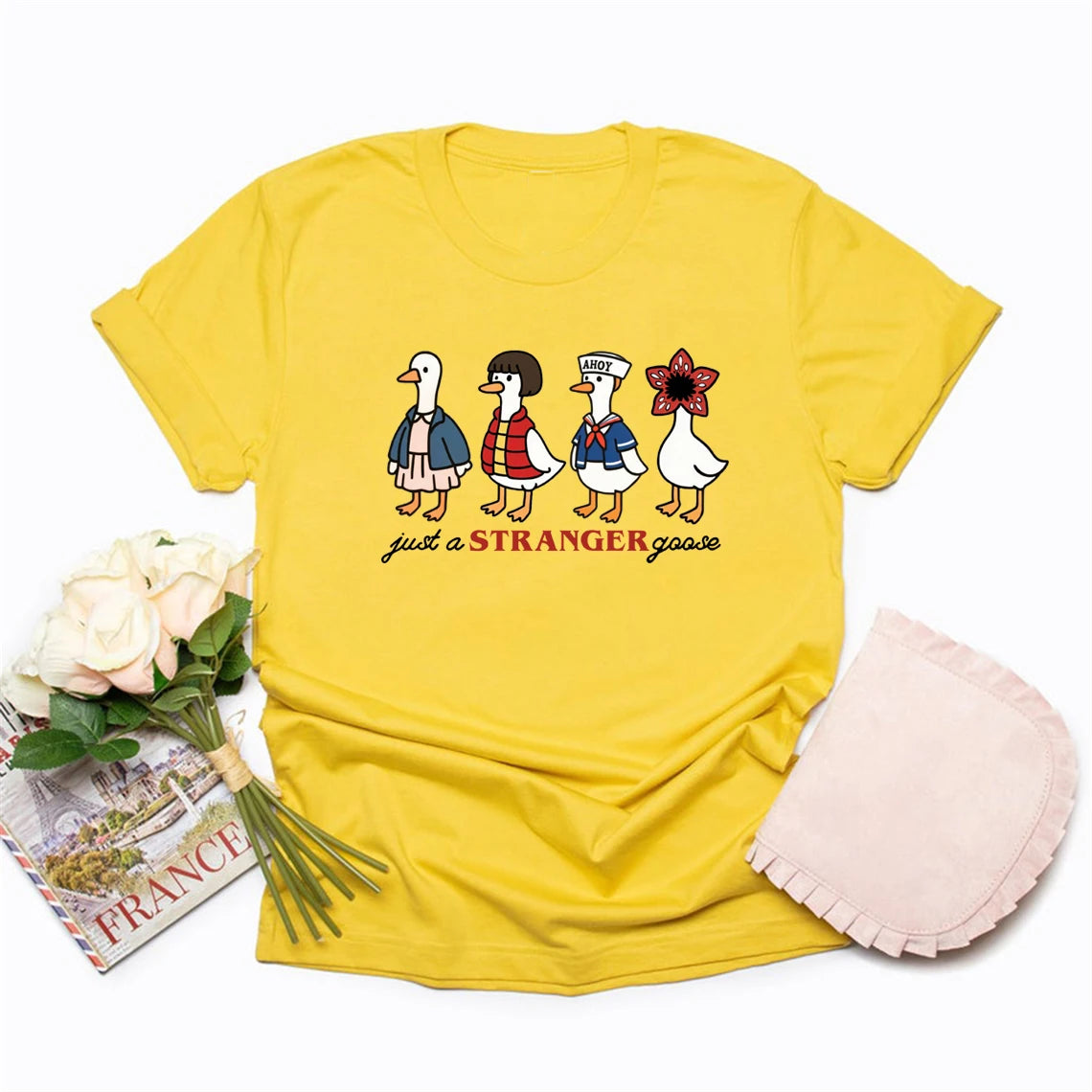 Just A Stranger Goose T-Shirt 🦢 Funny Parody Women Graphic Tee ✨