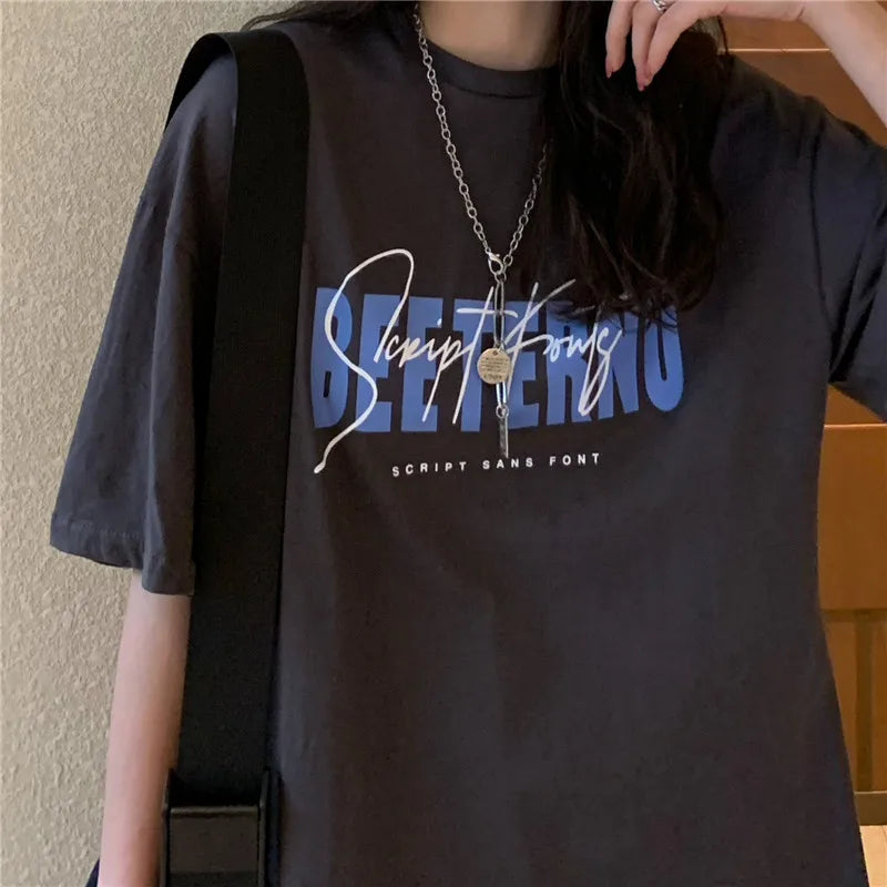 Oversized American Street Style T-Shirt for Women | Retro Loose Cotton Casual Top