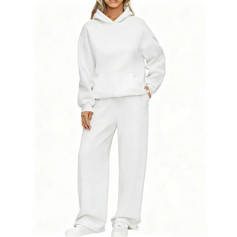 Women’s Autumn Winter Hoodie & Wide Leg Pants Two-Piece Tracksuit – Casual Loose Sportswear ❄️👟