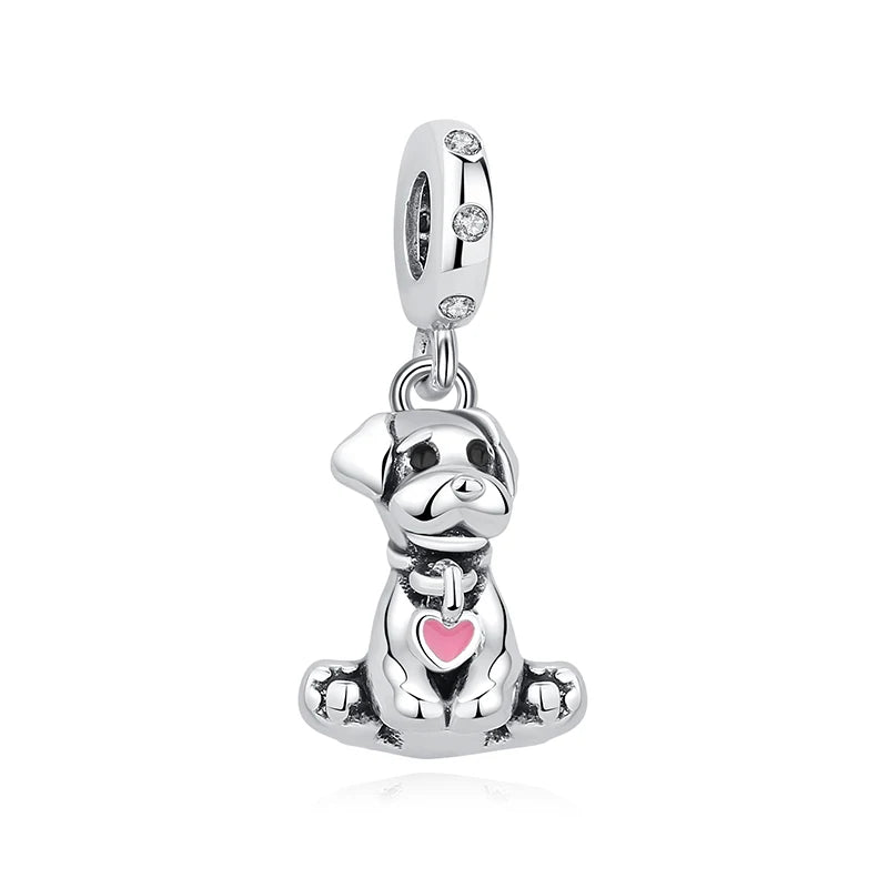 Original Sterling Silver Pet Paw Charm | Love Dog Cat Print Beads for Pandora Bracelets & DIY Jewelry
