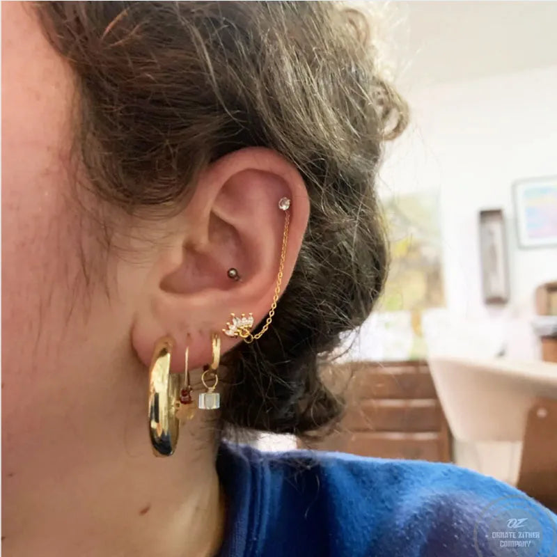 Women’s Punk Rock Helix Ear Cuff with Long Chain | Surgical Steel Fake Cartilage Hoop Earrings Set