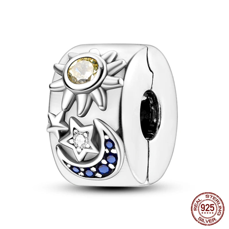 925 Sterling Silver Luminous Butterfly Star Moon Charm Bead | Round Clasp Bead for 3mm DIY Bracelet Jewelry Gift