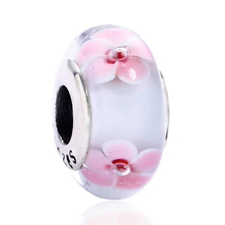 2025 Classic 925 Sterling Silver Colored Flower & Leaf Murano Glass Charm Beads | DIY Bracelet