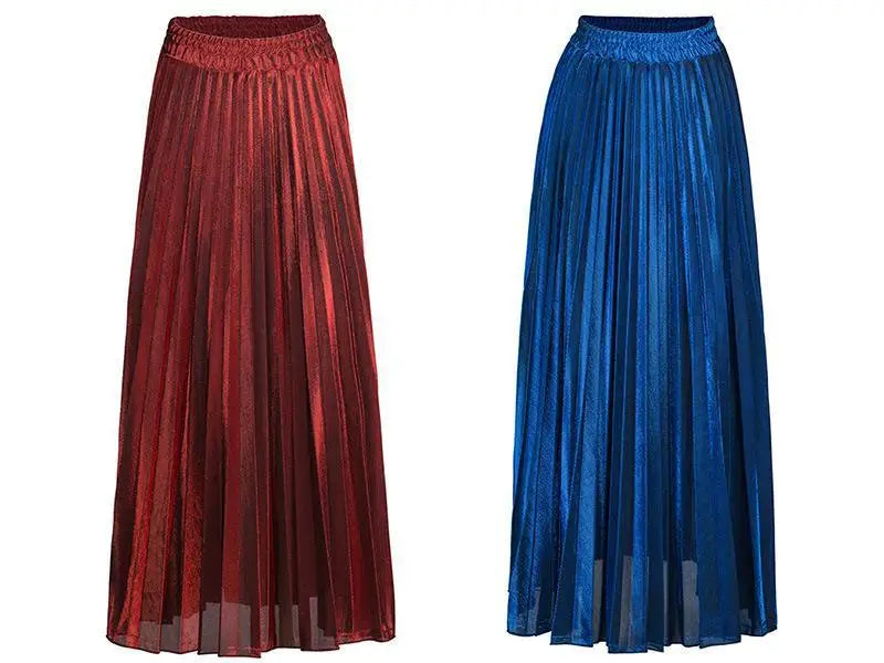 Women’s Check Pleated Maxi Skirt | High Waist Harajuku Long Swing Skirt | Gold Large Size Saias XXL