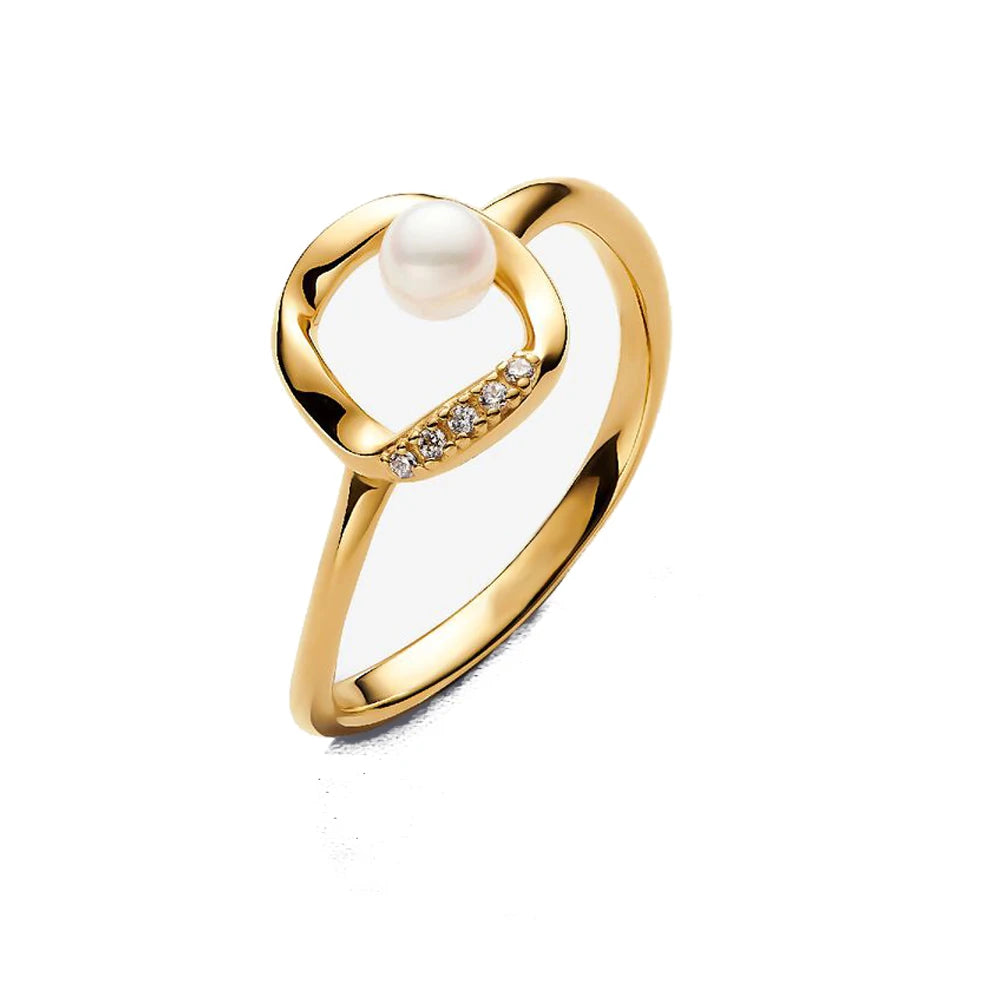 925 Sterling Silver Women's Golden Charm Pearl Ring | Retro Party & Anniversary Jewelry