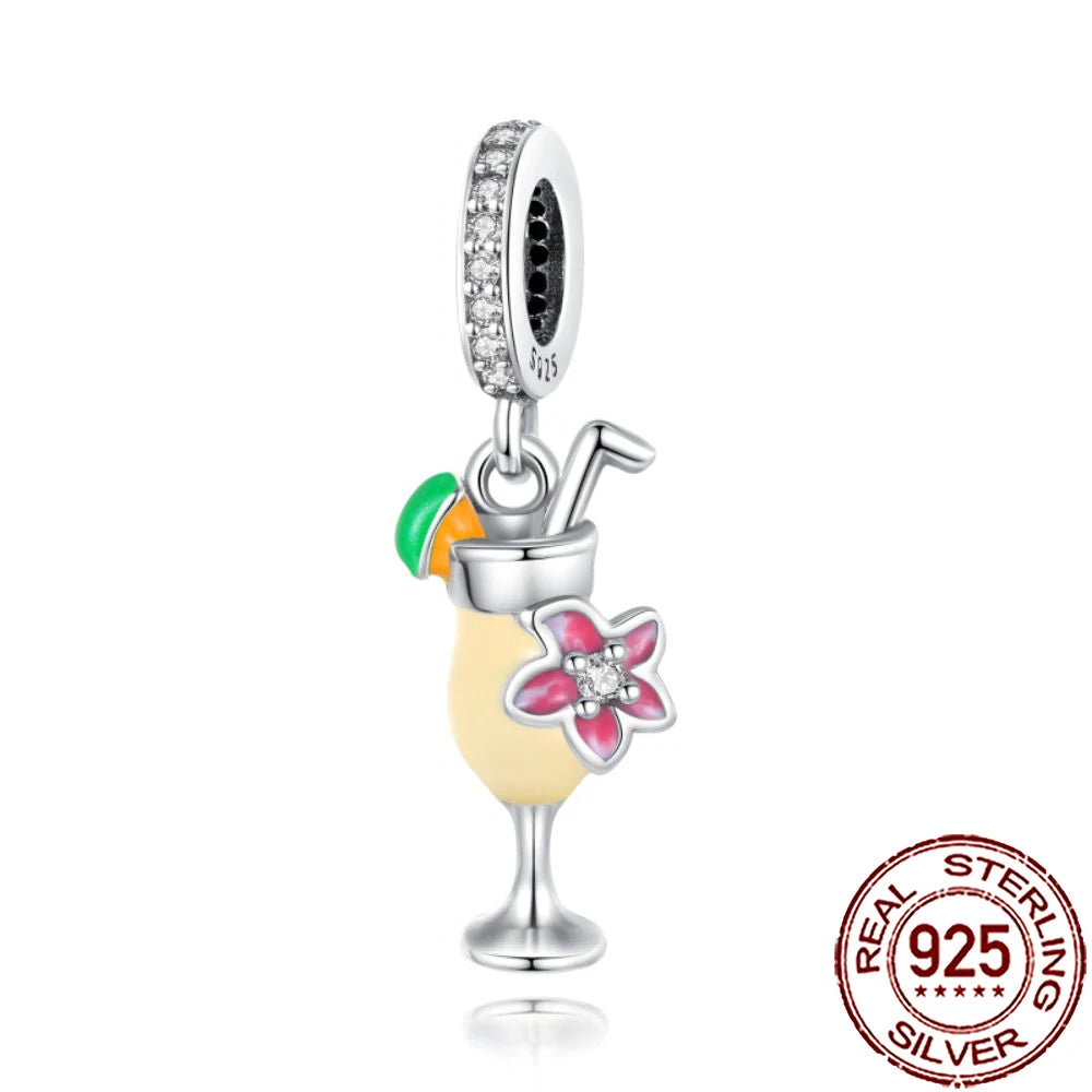 2025 New 925 Sterling Silver Coffee, Cake, Fruit & Burger Charms | Fit Pandora Bracelet & Necklace DIY Jewelry