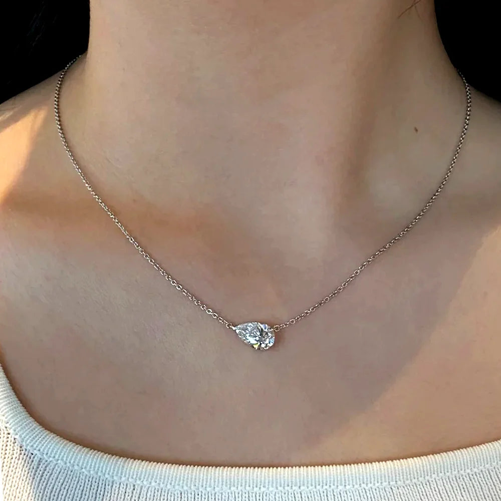 COSYA 1-3CT Pear Cut Moissanite Necklace – 100% 925 Silver & 18K Gold Pendant for Women