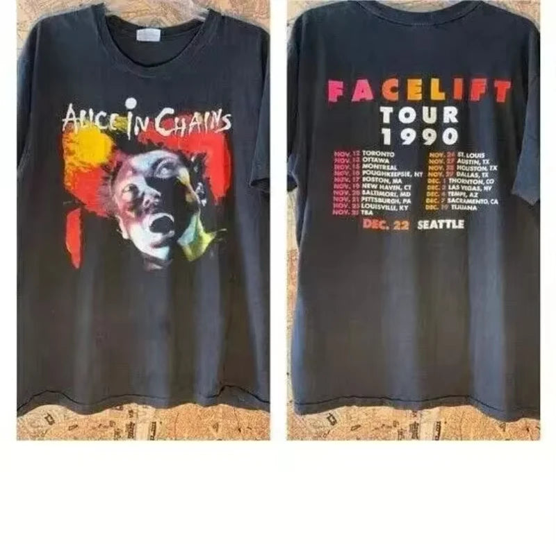 Alice in Chains Facelift 1990 Tour T-Shirt | Unisex Black Cotton Band Tee S-3XL