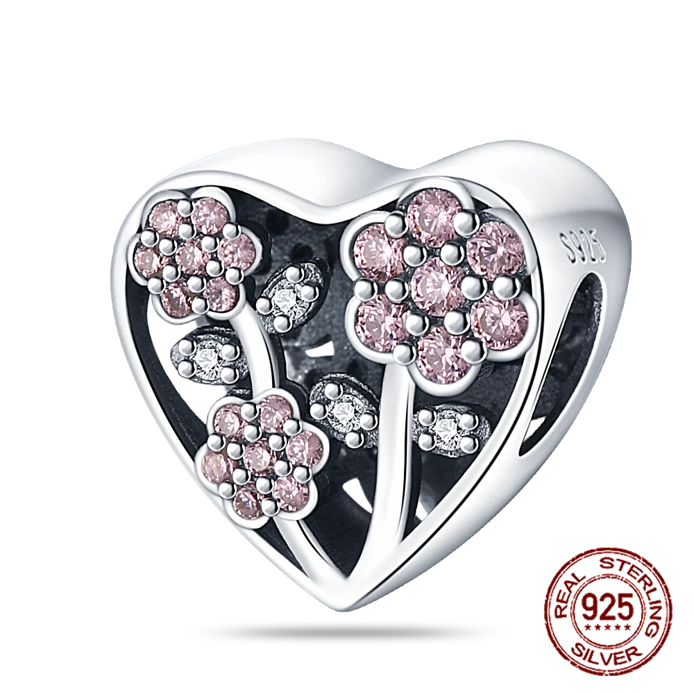 925 Sterling Silver Purple Flower & Butterfly Dangle Charm | Bead for 4MM Bracelet or Necklace DIY Jewelry Gift