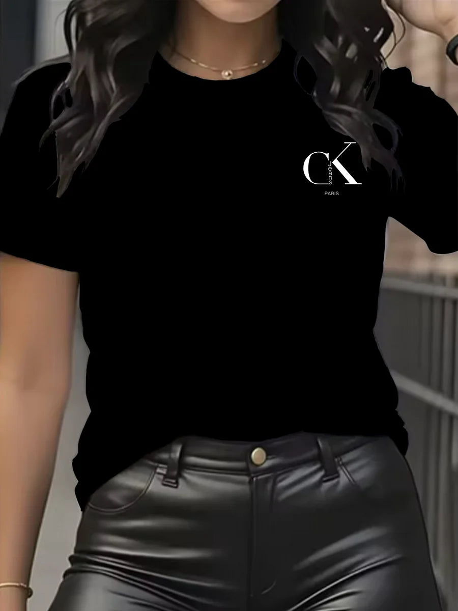 Luxury Brand Cartoon Letter Print T-Shirt | Women's Y2K Summer Trend Top | Fashion Short Sleeve Crew Neck Tee