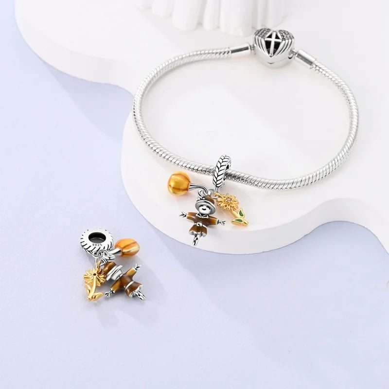 925 Sterling Silver Squirrel & Maple Leaf Charm | Shiny Zircon Autumn Beads Fit Pandora Bracelet DIY Jewelry
