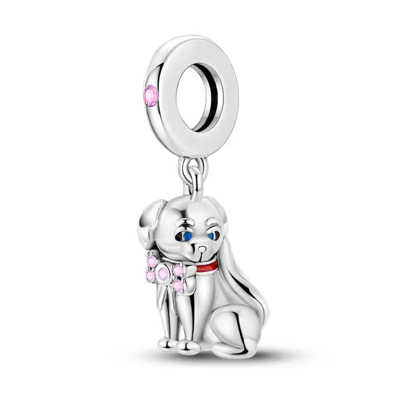 Cute Pet Kitten Puppy Sheep Charms | Fit 925 Original Pandora Bracelets | Colorful Zircon Beads DIY Jewelry Gift