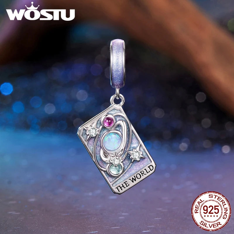 WOSTU 925 Sterling Silver Tarot Card Charm | The World Rainbow Bead Pendant for Women – DIY Bracelet & Jewelry Making