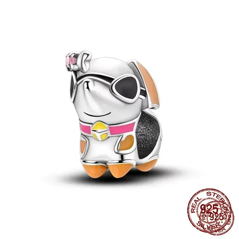 925 Sterling Silver Number & Puppy Family Beads Pendant | Fit 4mm Hole Bracelets