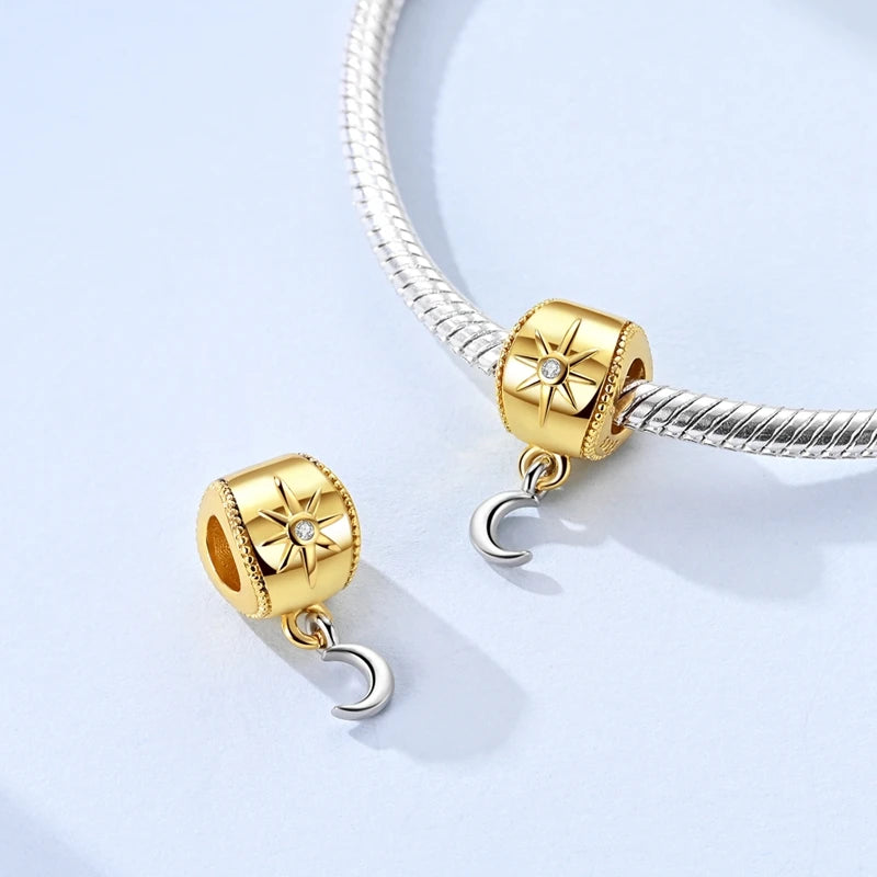 Gold Series Sun & Leopard Charm Beads – Original 925 Sterling Silver Inlaid Zircon DIY Pendants for Bracelet Jewelry Gifts