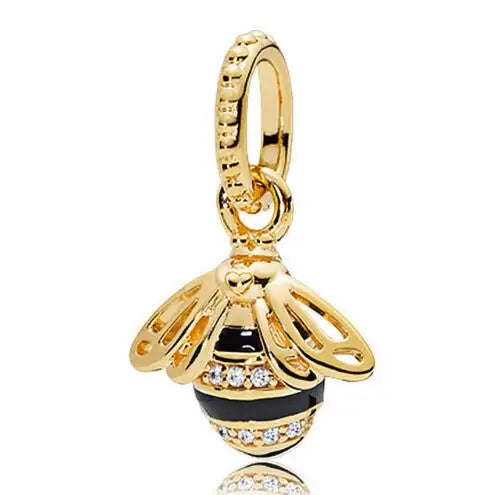 925 Sterling Silver Black Enamel Gold Queen Bee Charm Pendant Fit Pandora Bracelet & Necklace