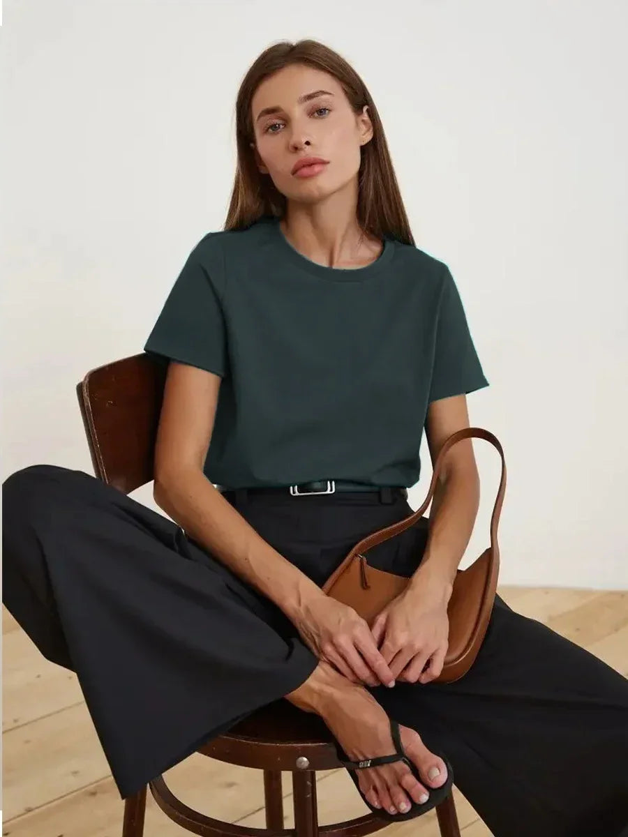 Bornladies Women’s Summer Cotton T-Shirt | Basic Solid Short Sleeve Loose Top | Fashionable Bottoming Shirt