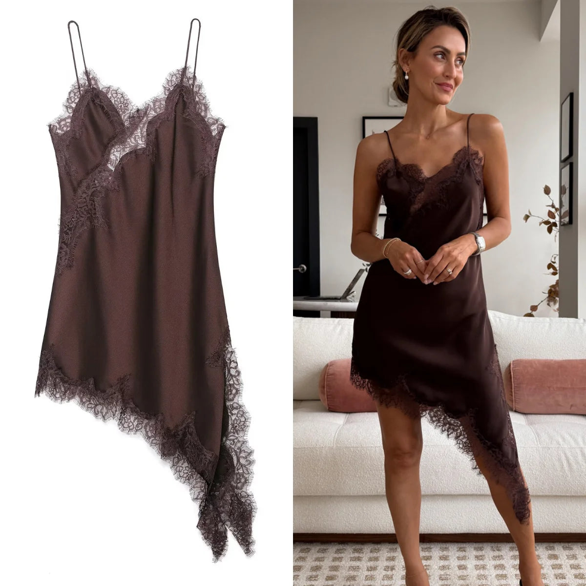 UNIZERA Women’s Lace Asymmetrical Dress – Sexy Suspender Summer 2025 | Fashionable Temperament Dress