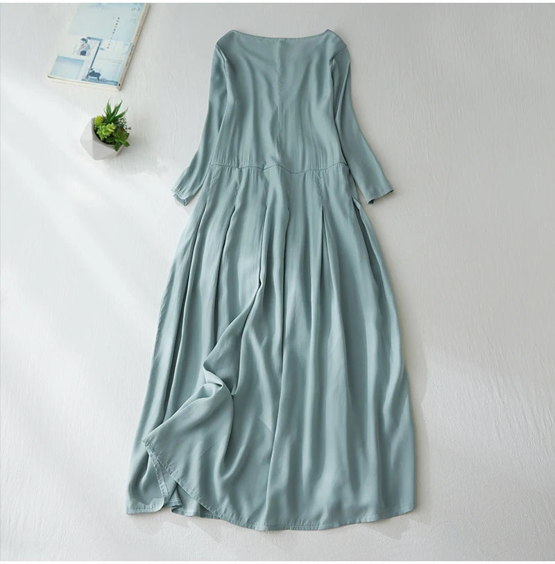 Elegant Lightweight Draped Dress for Women – Artistic Loose Cotton Linen Robe, Summer Airy Flowing Long Skirt, Travel & Vacation Outfit