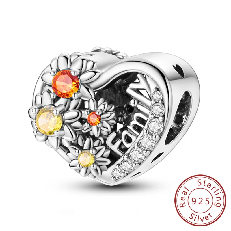 New 925 Sterling Silver Family Sister Love Heart Charm Bead | Original Bracelet DIY Jewelry Gift for Women