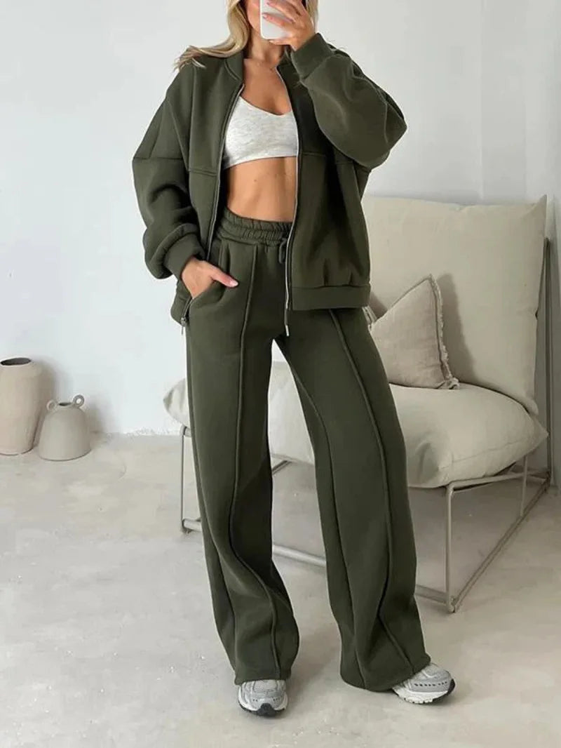 Women’s Autumn Sports Suit 🍂 2 Piece Zipper Sweatshirt & High Waist Pants ✨