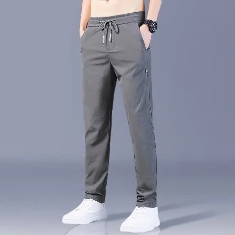 Ice Silk Men’s Pants 2023 – Black & Gray Summer Casual Business Straight Leg Sweatpants