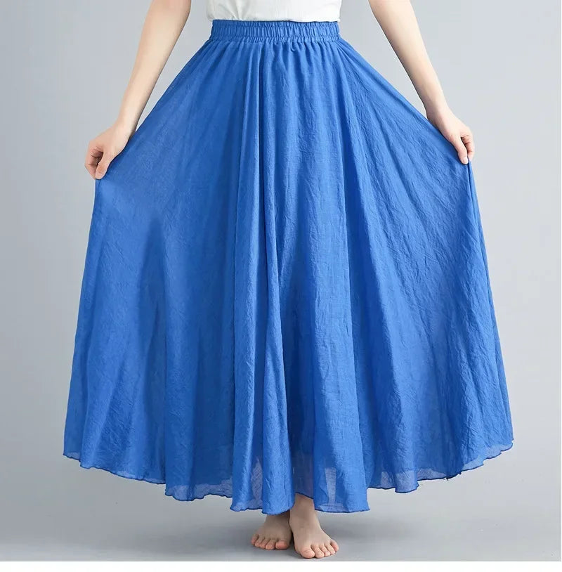 Fashion Solid Cotton Linen Women Maxi Skirt – Elegant Harajuku Casual Loose Long Skirt 👗✨