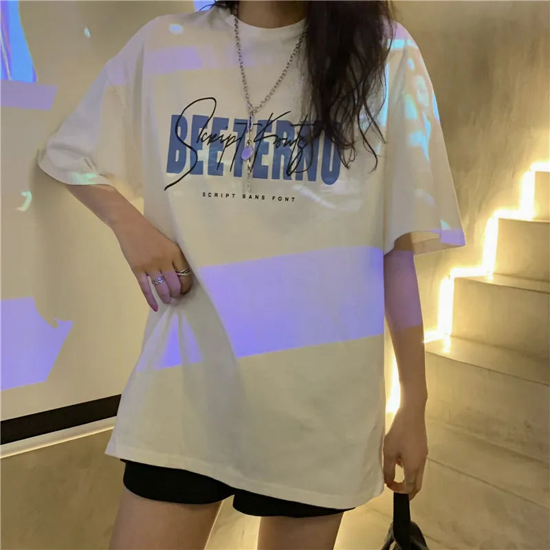 Oversized American Street Style T-Shirt for Women | Retro Loose Cotton Casual Top