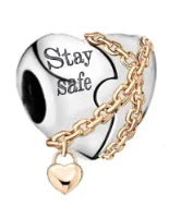 925 Sterling Silver Golden Heart Lock & Birthday Candle Charm | Fit Original Pandora Bracelet DIY Jewelry