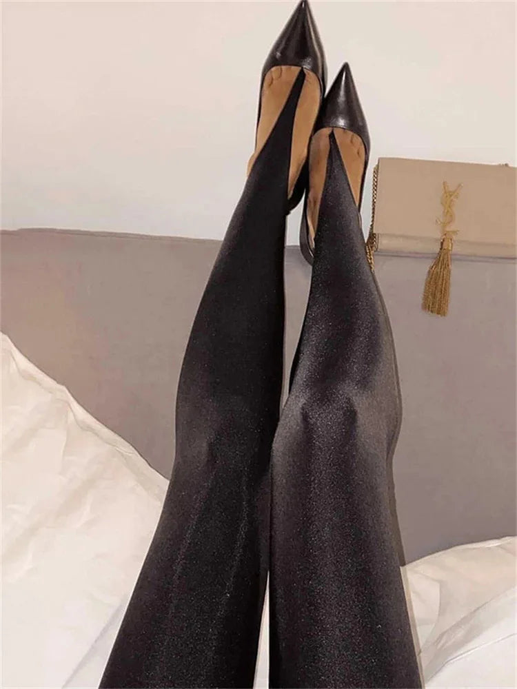 Women’s Black High Waist Skinny Pants | Y2K Glitter Winter Leggings 2024