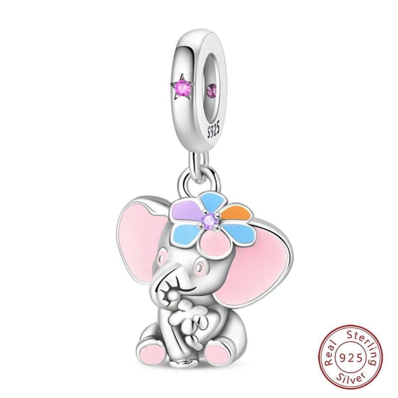 925 Sterling Silver Animal & Love Charms | Cat, Elephant, Bear, Swan & Easter Egg Beads Fit Original 3mm Bracelets DIY Jewelry