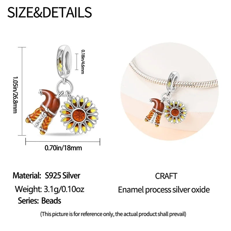 925 Sterling Silver Squirrel & Maple Leaf Charm | Shiny Zircon Autumn Beads Fit Pandora Bracelet DIY Jewelry