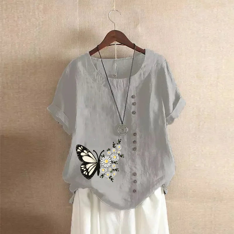 Women Cotton Linen Streetwear Summer Y2K Tops – Vintage Casual Elegant T-Shirt Loose Fashion Tee 👕✨