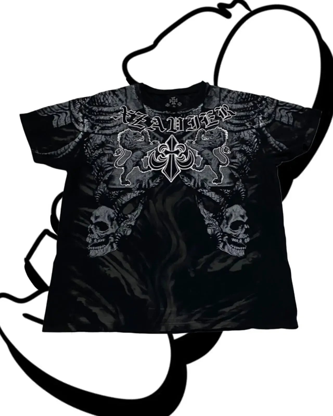Vintage Avirex Black Short Sleeve T-Shirt | Rhinestone Double-Sided Print Retro Streetwear Top
