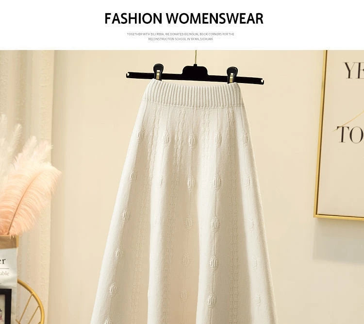 High Waist Knitted Midi Skirt – Women’s Sweater Matching Large Flounce A-Line Umbrella Skirt | Spring, Autumn & Winter