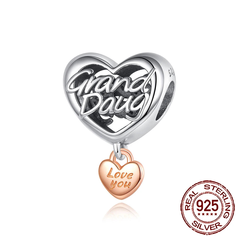 2025 New 925 Sterling Silver Family Love Heart Charm Beads | Sister, Daughter & Mother Pendant for Bracelets & DIY Jewelry