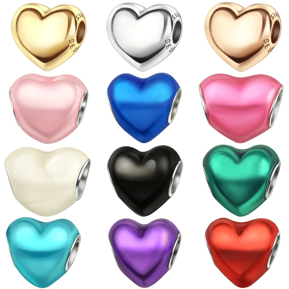 2025 New 925 Sterling Silver Colorful Shine Heart Charm Beads | Fit Snake Chain Bracelet & Necklace Women DIY Jewelry