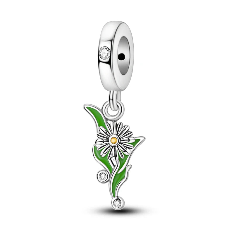 2025 925 Silver Daisy Tulip Pansy Flower Charms Bead | Fit 3mm Original Bracelets DIY Jewelry Gift