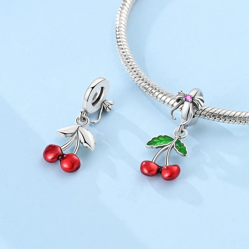 925 Sterling Silver Fruit Charms Beads | Cherry, Strawberry, Lemon, Peach & Avocado Pendants for Original Bracelet DIY Jewelry