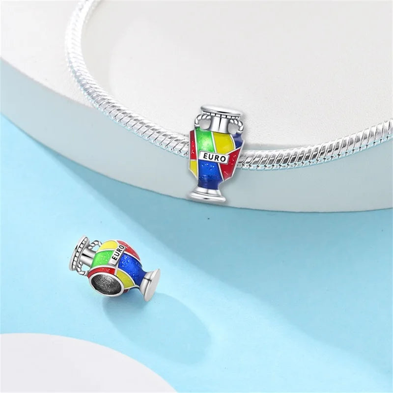 925 Sterling Silver Soccer Trophy Jersey Charm Beads – Fits 3mm Bracelets DIY Jewelry