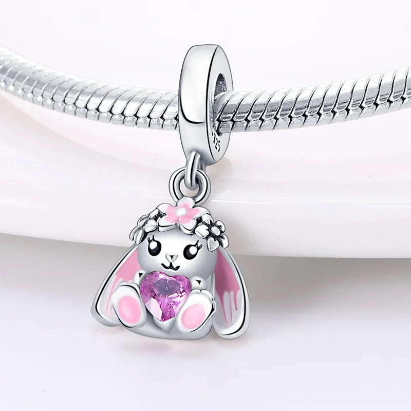 Cute Pet Kitten Puppy Sheep Charms | Fit 925 Original Pandora Bracelets | Colorful Zircon Beads DIY Jewelry Gift
