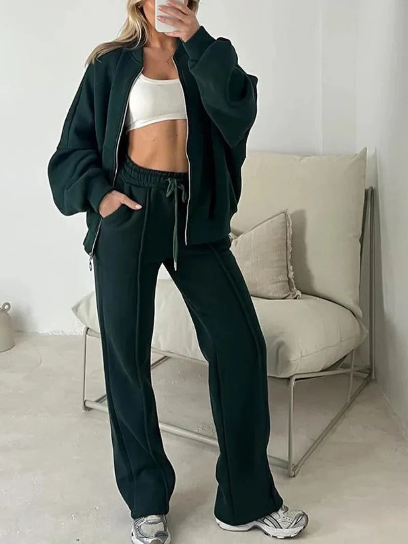 Women’s Autumn Sports Suit 🍂 2 Piece Zipper Sweatshirt & High Waist Pants ✨