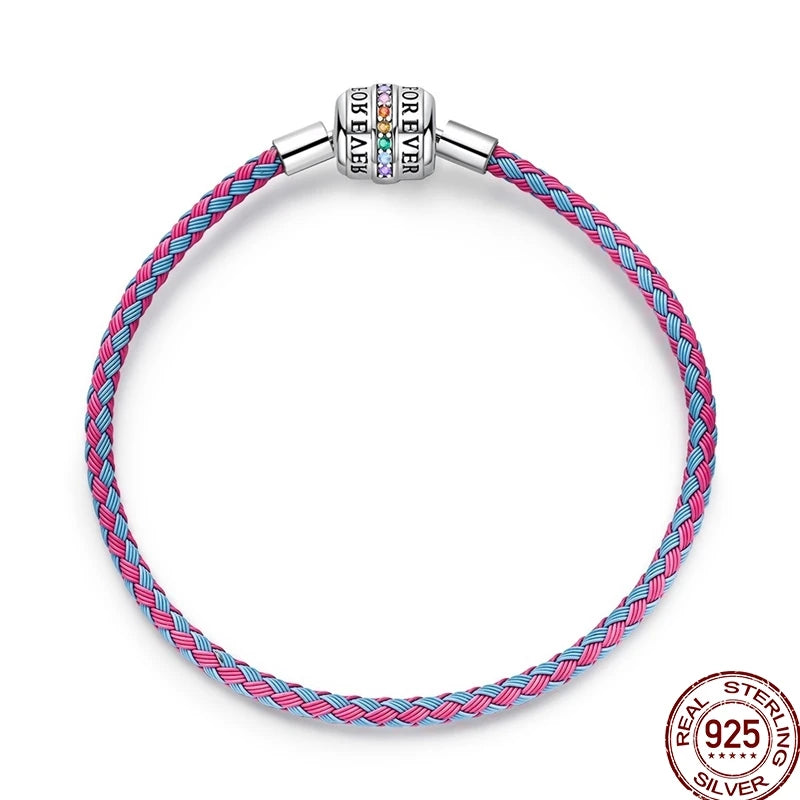 925 Sterling Silver Heart Moon Sun Clasp Charm Bracelet | 17–20CM Original Bracelet for Women | Fits Pandora DIY Beads Jewelry