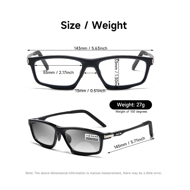 Photochromic Bifocal Reading Glasses for Men & Women – Anti-Blue Light Multifunctional Aluminum Magnesium Sports Eyewear
