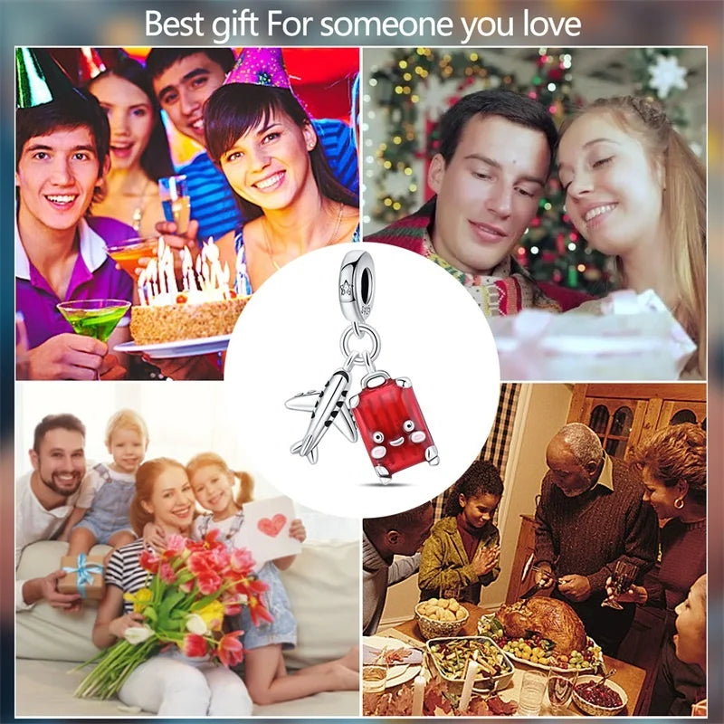 925 Sterling Silver Travel & Luggage Attractions Zircon Charm Beads | Fit Pandora Bracelet