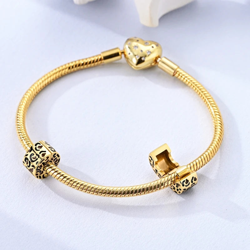 925 Sterling Silver Gold Charms Beads | Leopard, Butterfly, Firefly & Bee Dangle Fit Original Bracelet Women DIY Jewelry Gift