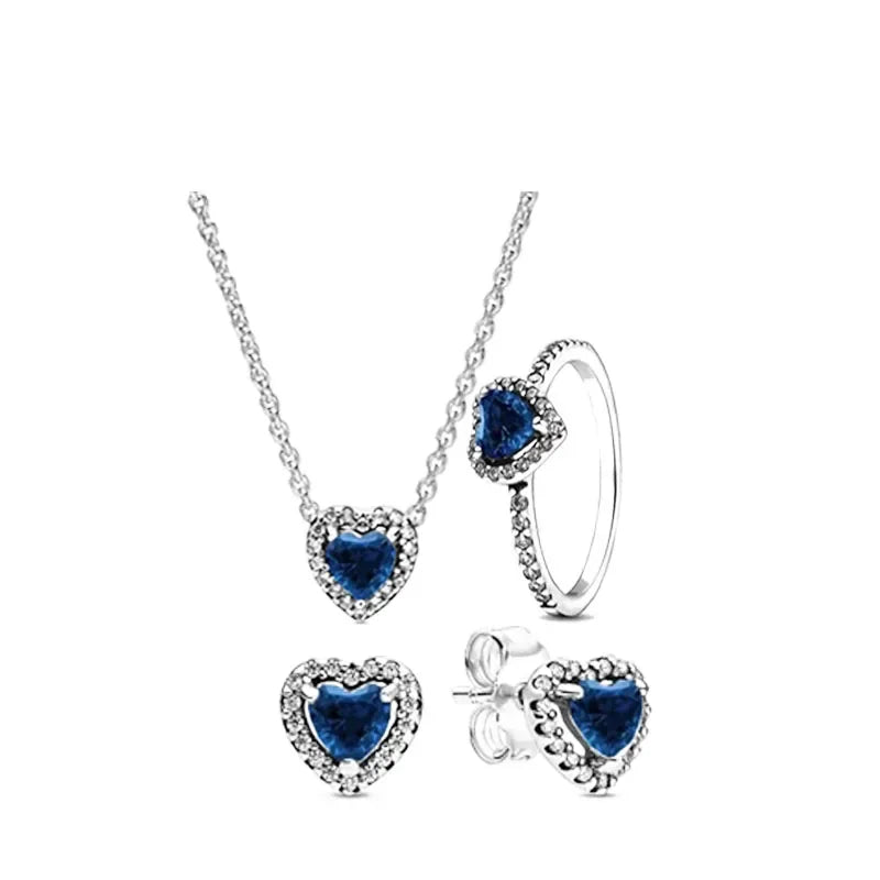 925 Sterling Silver Women’s Jewelry Set | Pink Heart Earrings, Ring & Necklace | Sparkling Luxury Holiday Gift